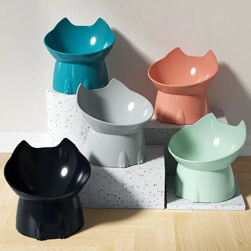 Raised Cat Bowl with Tilted Edge in Five Colors