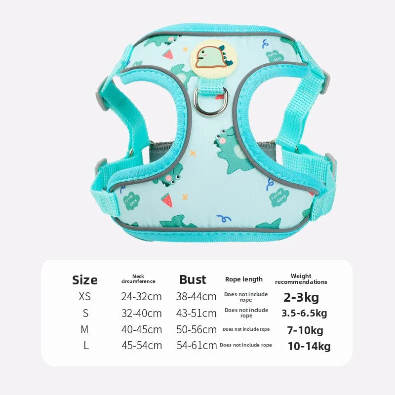 Cartoon-Print Pet Vest Harness, Harness or Leash Option