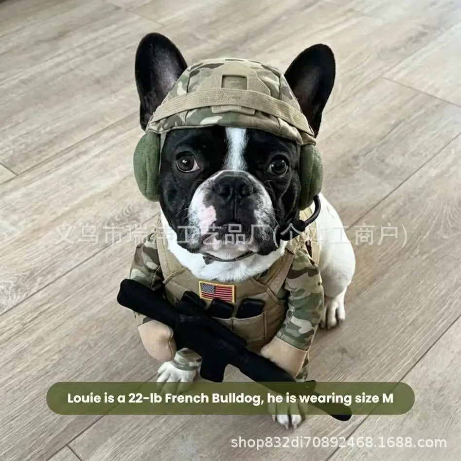 Camouflage Soldier Costume with Helmet for Cats & Small Dogs