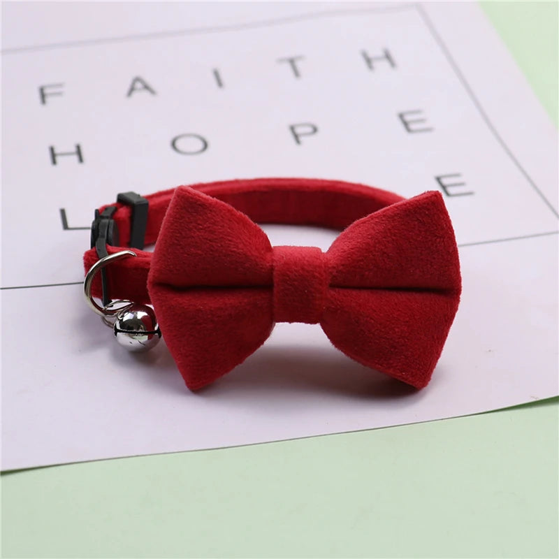 Velvet Bow-Tie Cat Collar with Bell
