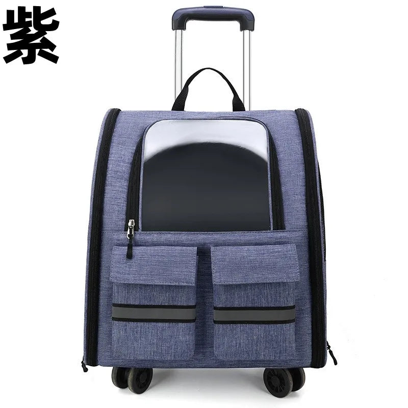 Rolling Pet Carrier Backpack with Telescopic Handle