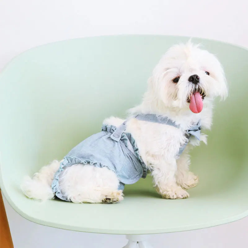 Ruffle-Trim Pet Sanitary Pants with Bow Suspenders