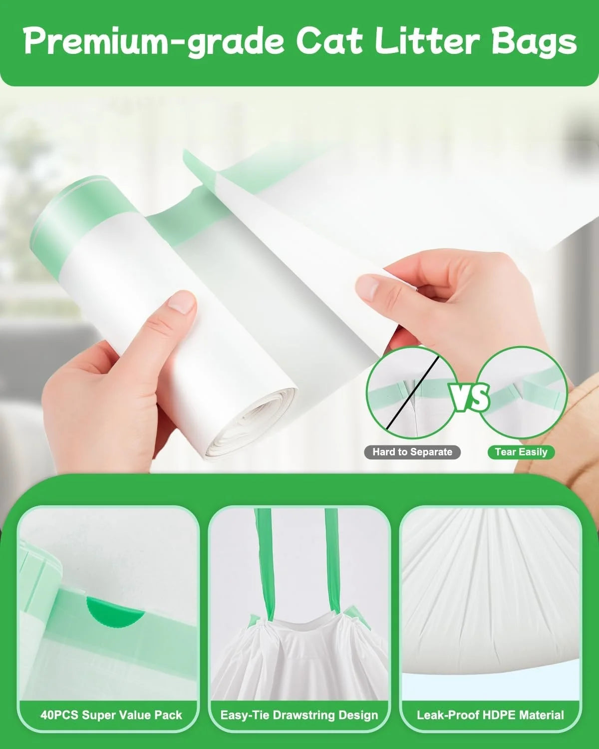Drawstring Cat Litter Drawer Liners, 64 × 40 cm