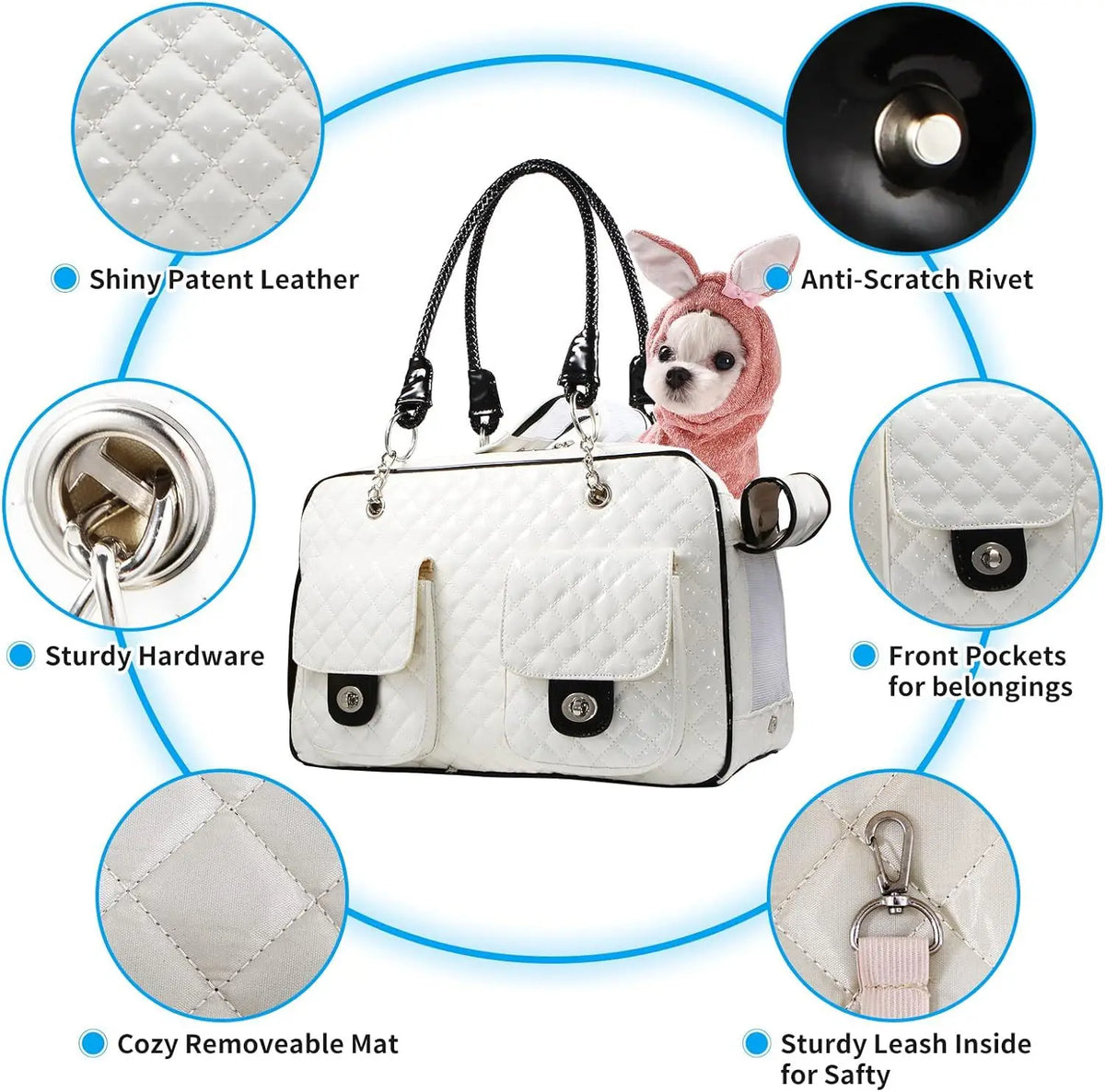 Quilted Pet Carrier Handbag with Braided Handles