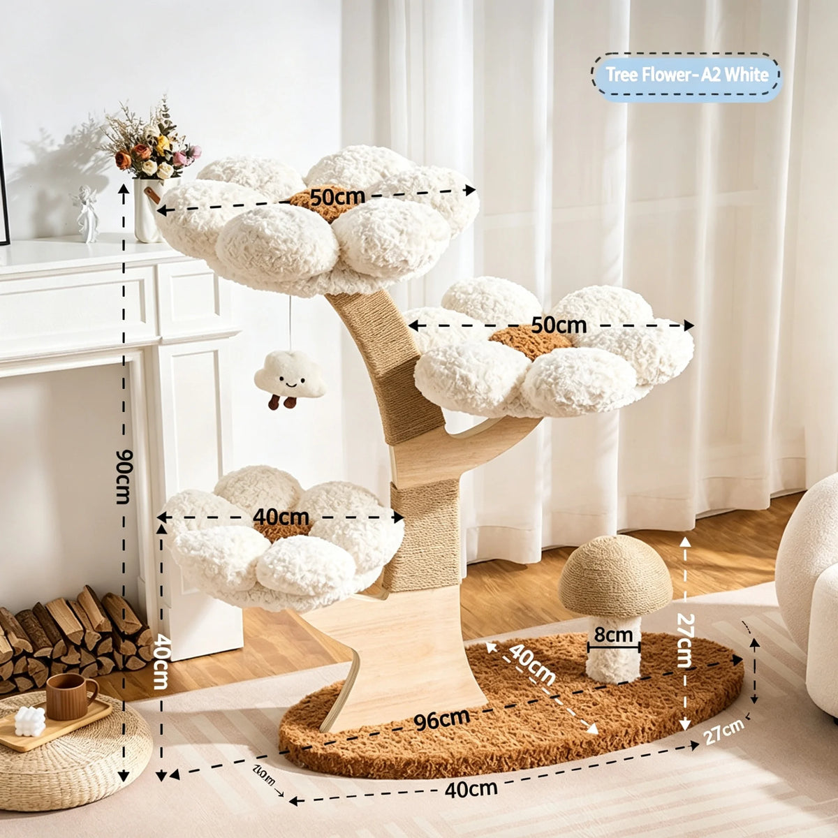 Plush Flower Cat Tree with Scratching Areas