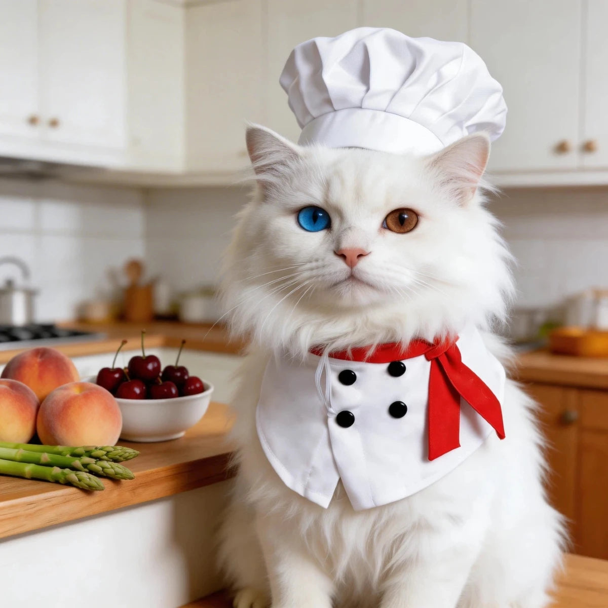 Chef Costume for Cats & Dogs with Red Scarf Detail