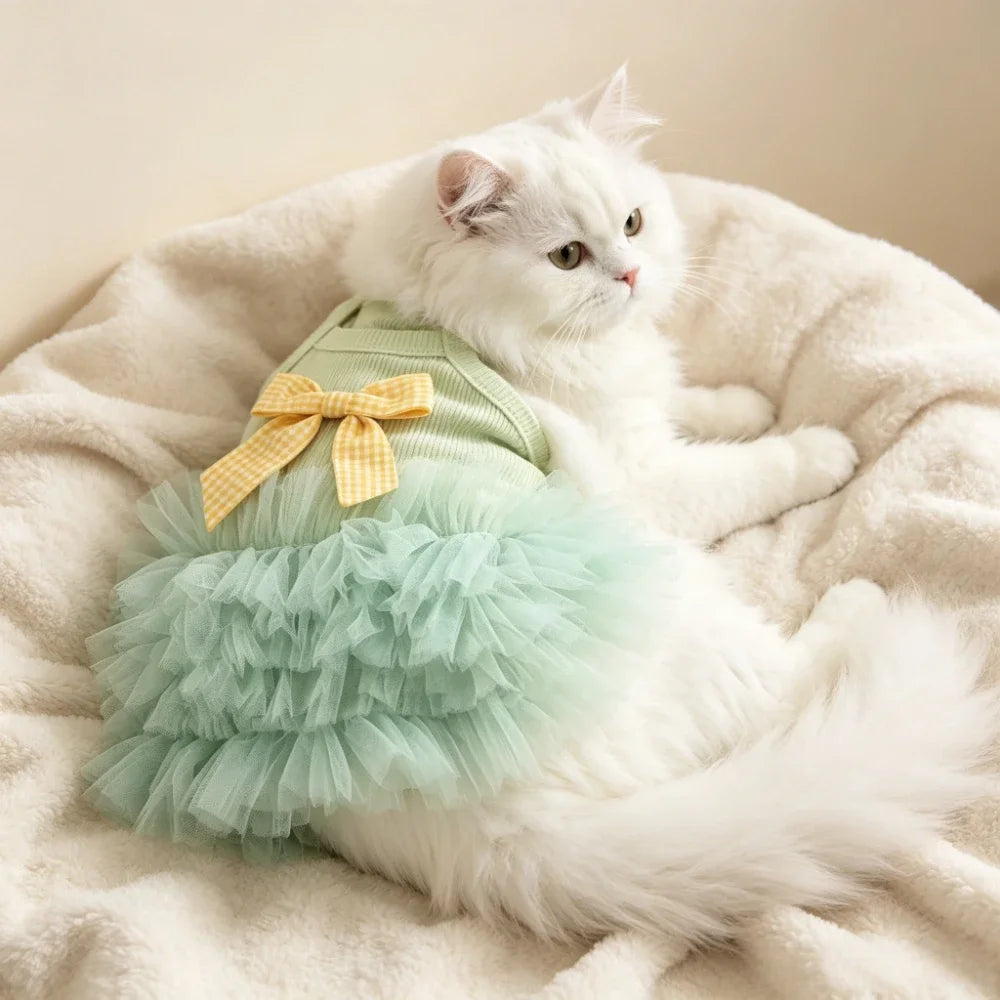 Mint Ruffle Pet Dress with Yellow Gingham Bow